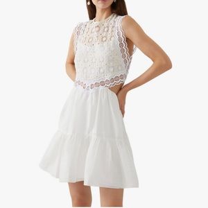 SANDRO Isee-lace trim mini dress white
